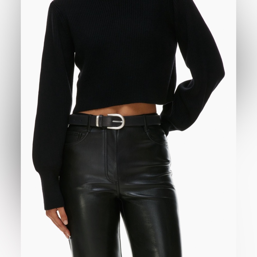 Wilfred Accent solid brass leather belt, size large in black and matte silver